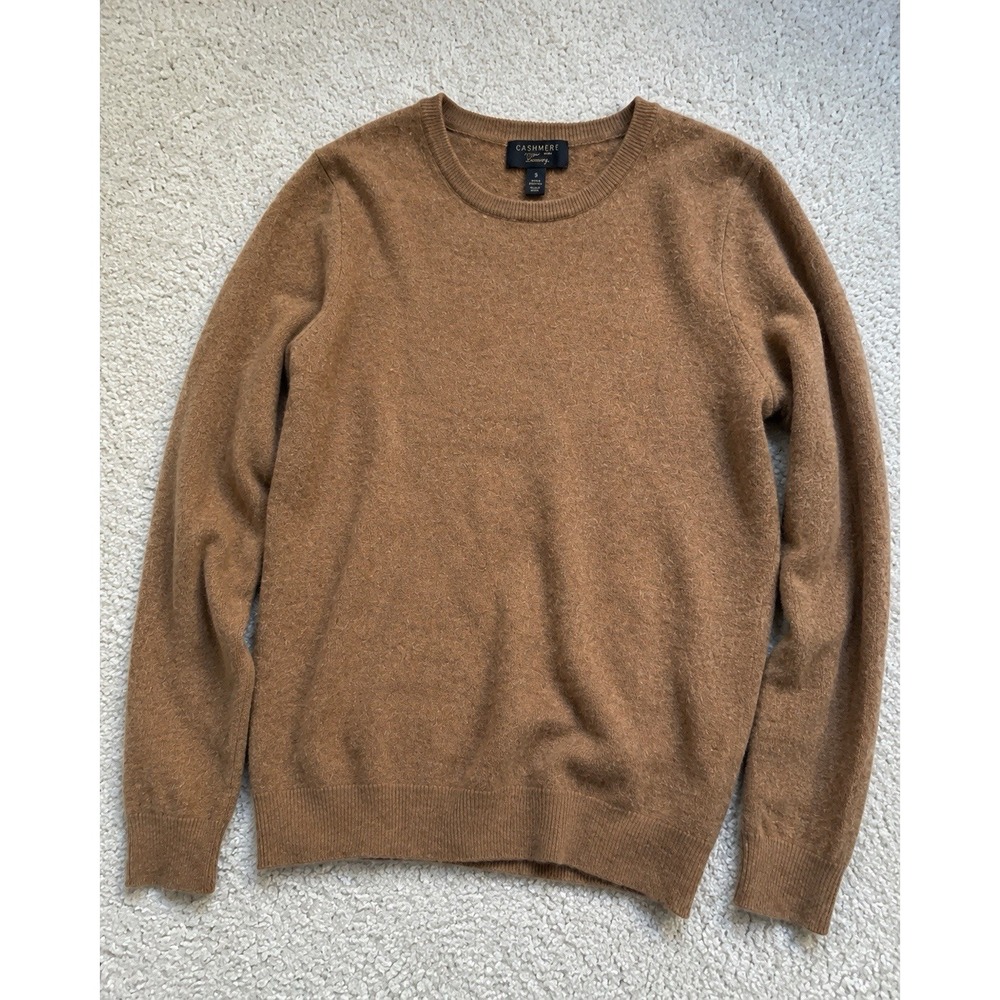 Charter Club 100% Cashmere Sweater Size M Camel Brown Crew Neck Soft Classic